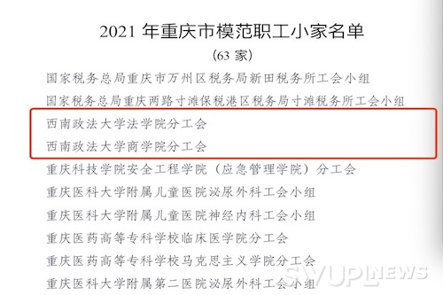 我校法学院、商学院工会喜获“重庆市模范职工小家”荣誉称号