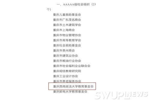 喜讯！重庆西南政法大学教育基金会获评5A级